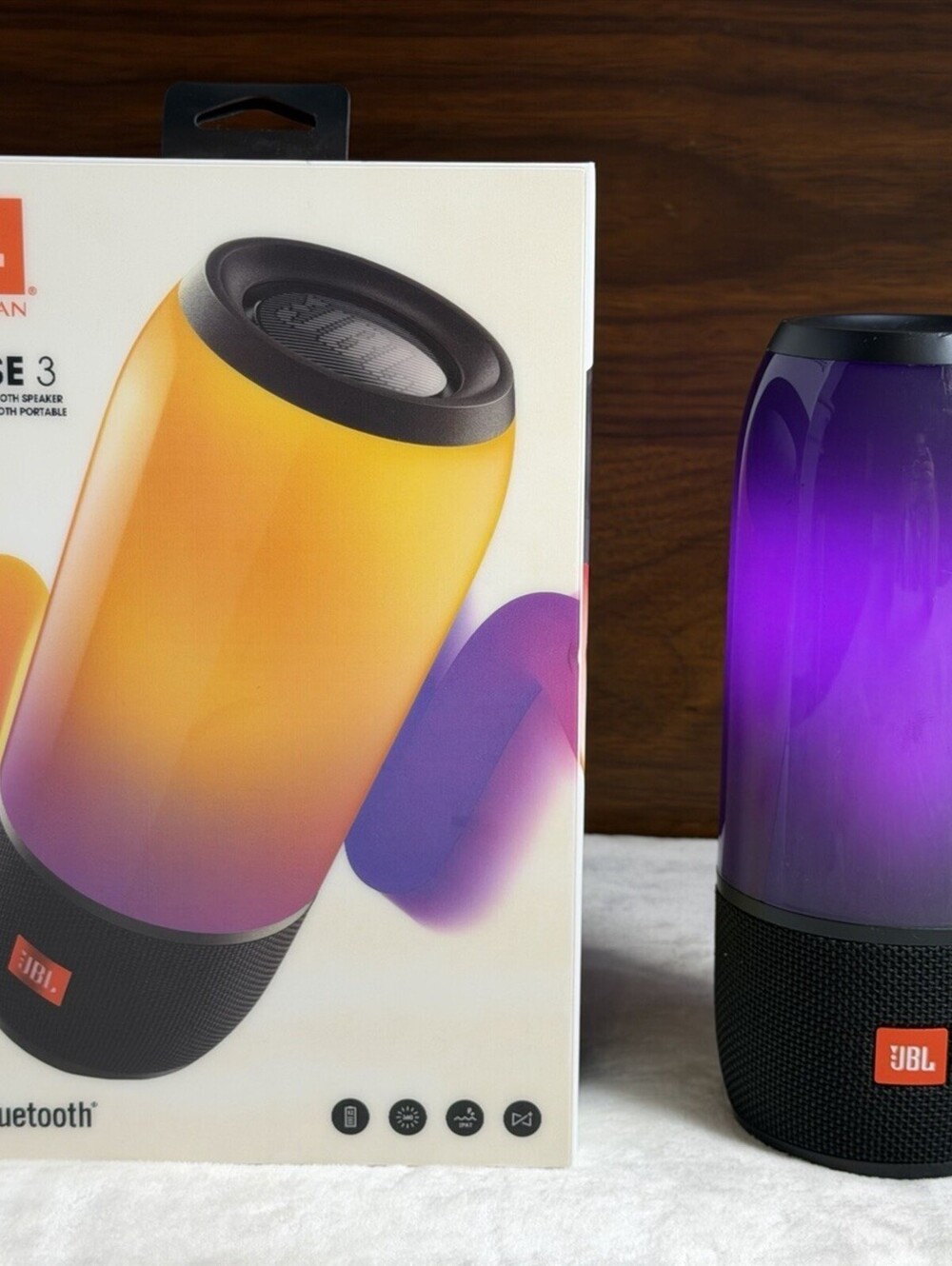 JBL Pulse 3 Waterproof Portable Bluetooth Speaker Black RGB Lightshow with Box